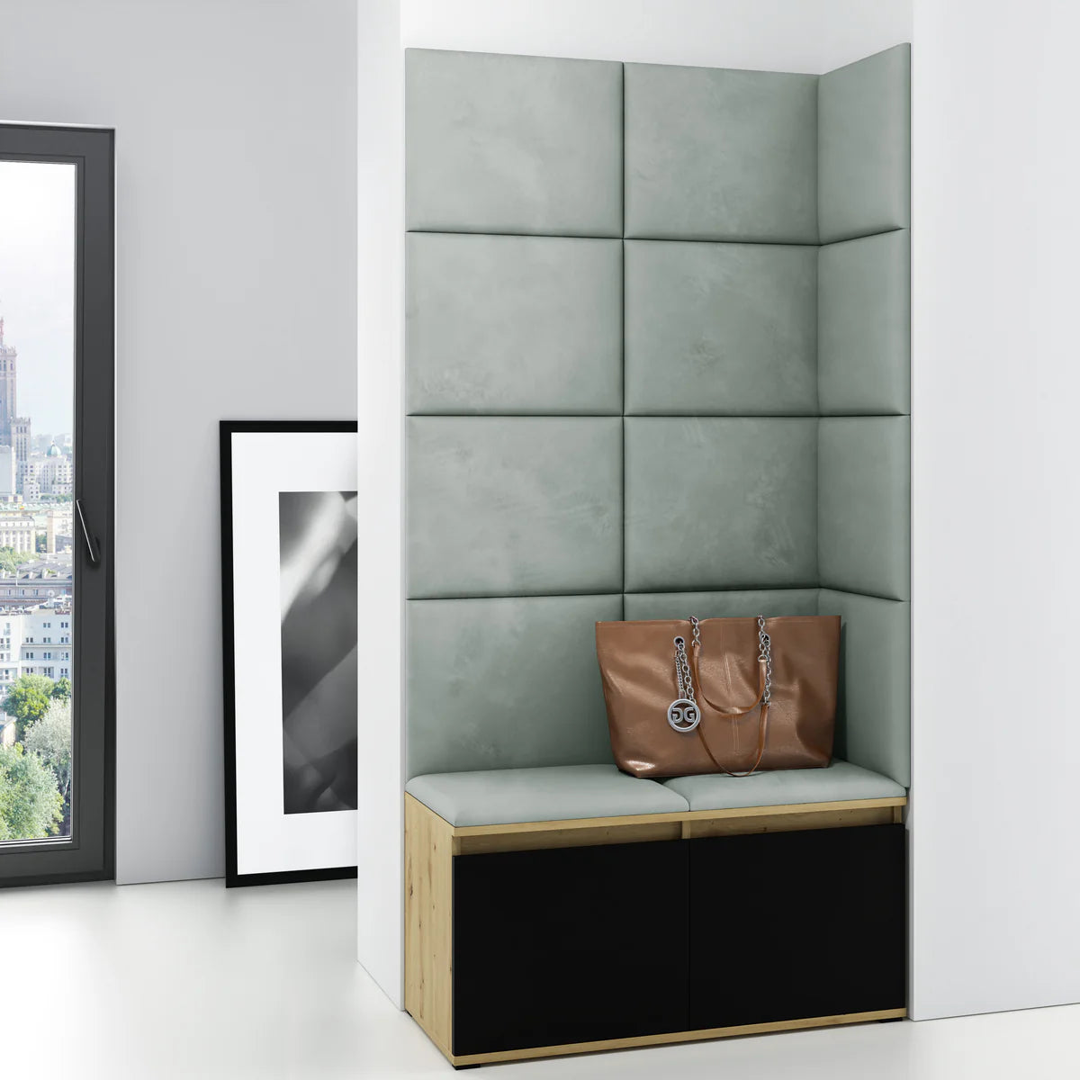 PK Emi 2 Hallway Wardrobe Artisan Oak/Black -Upholstered Panels in Various Colours