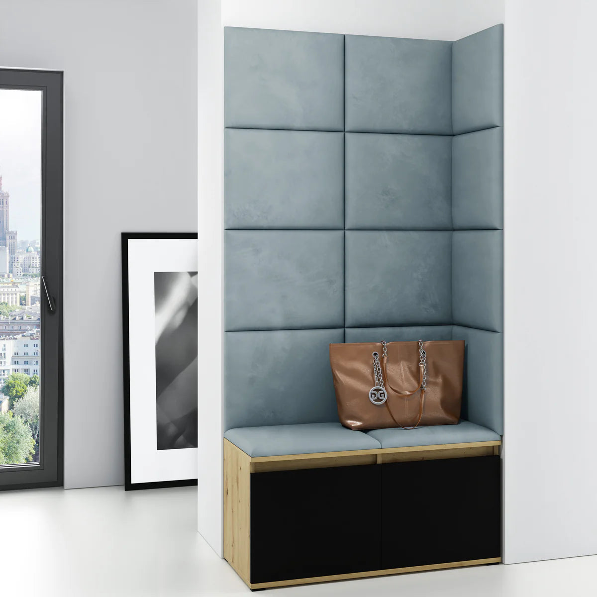 PK Emi 2 Hallway Wardrobe Artisan Oak/Black -Upholstered Panels in Various Colours