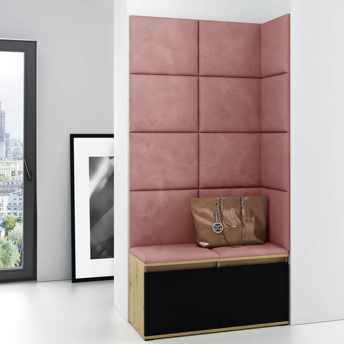 PK Emi 2 Hallway Wardrobe Artisan Oak/Black -Upholstered Panels in Various Colours