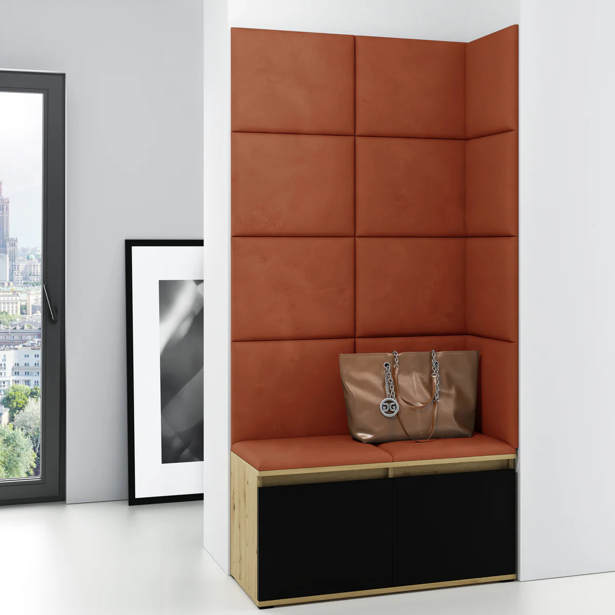 PK Emi 2 Hallway Wardrobe Artisan Oak/Black -Upholstered Panels in Various Colours