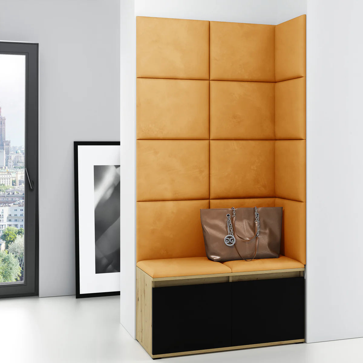 PK Emi 2 Hallway Wardrobe Artisan Oak/Black -Upholstered Panels in Various Colours