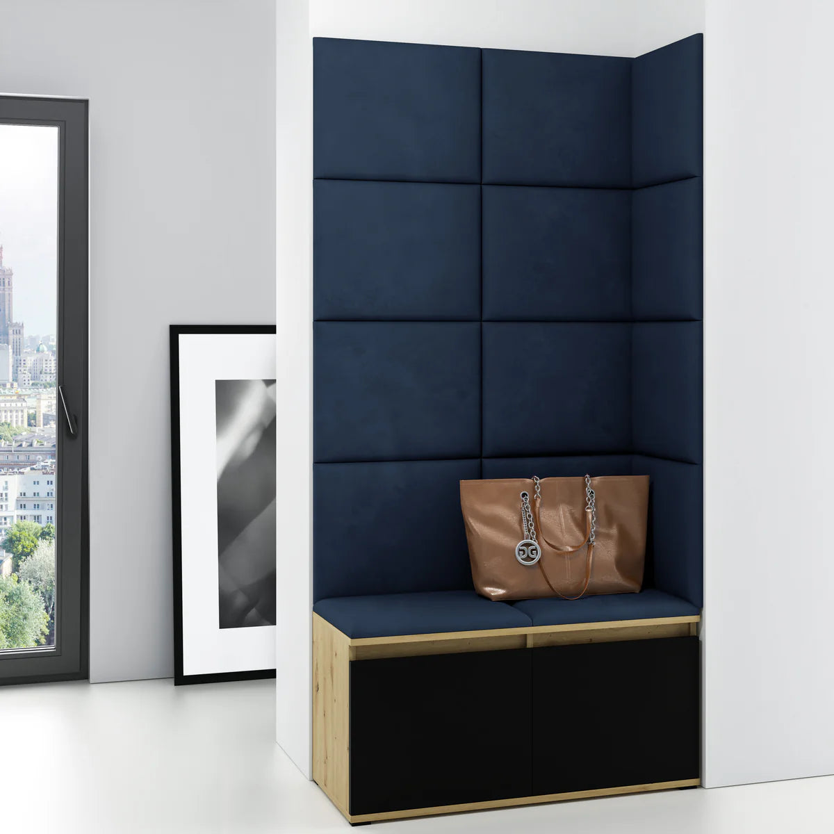 PK Emi 2 Hallway Wardrobe Artisan Oak/Black -Upholstered Panels in Various Colours