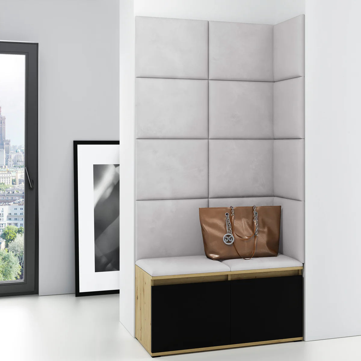 PK Emi 2 Hallway Wardrobe Artisan Oak/Black -Upholstered Panels in Various Colours