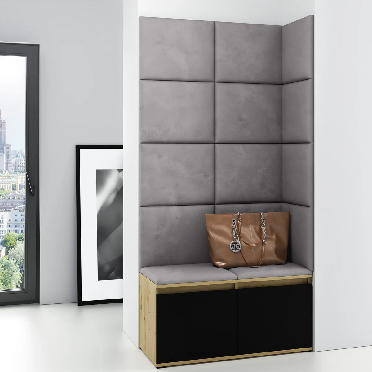 PK Emi 2 Hallway Wardrobe Artisan Oak/Black -Upholstered Panels in Various Colours