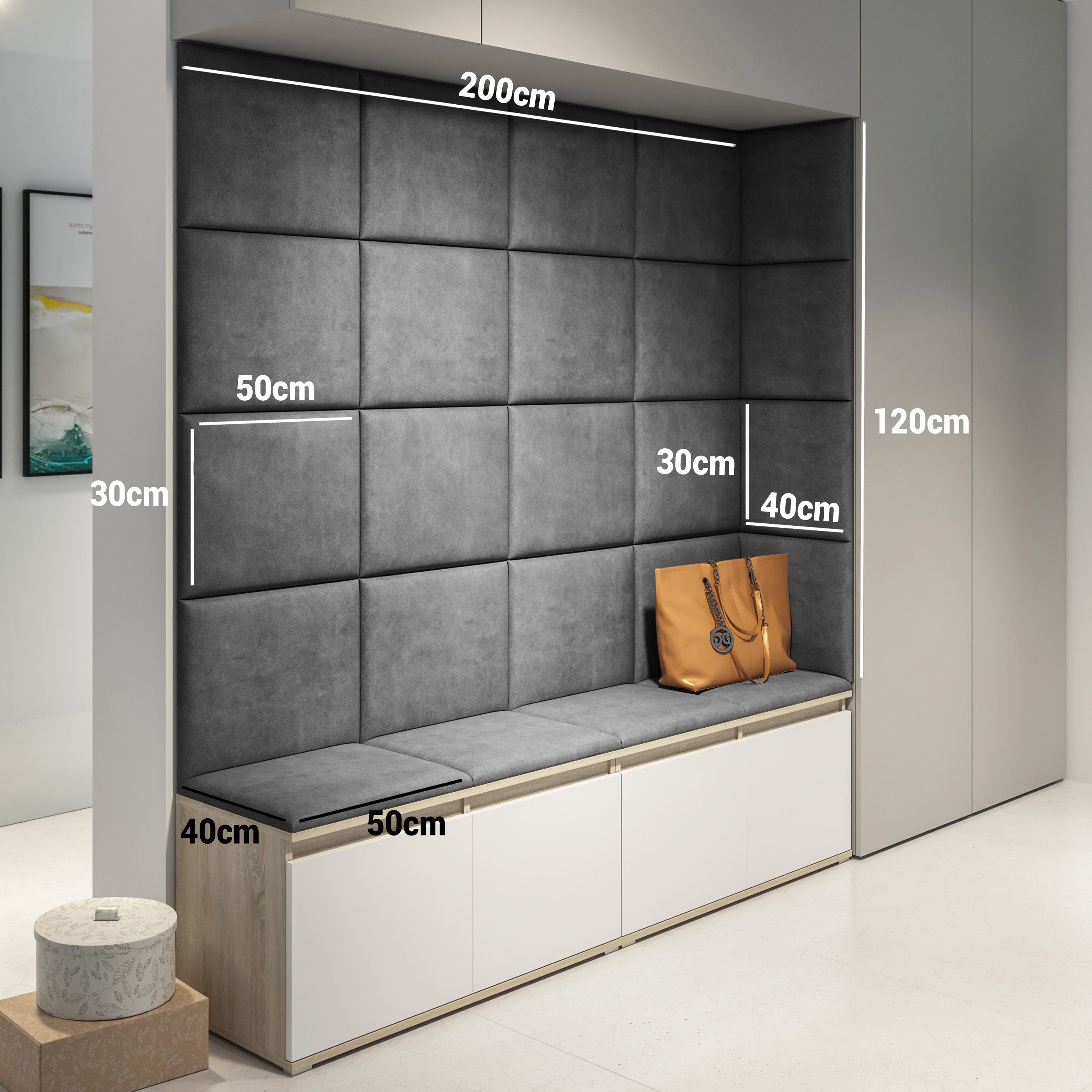 PK Emi 3 Hallway Wardrobe Graphite - Upholstered Panels in Various Colours