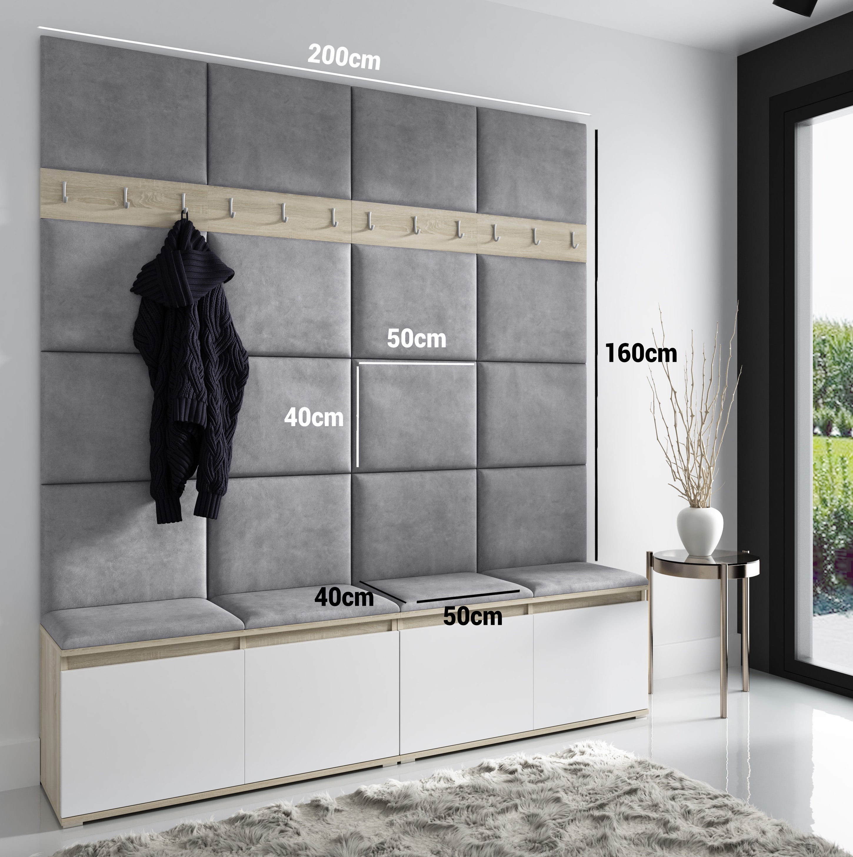 PK Emi 4 Hallway Wardrobe Sonoma - Upholstered Panels in Various Colours