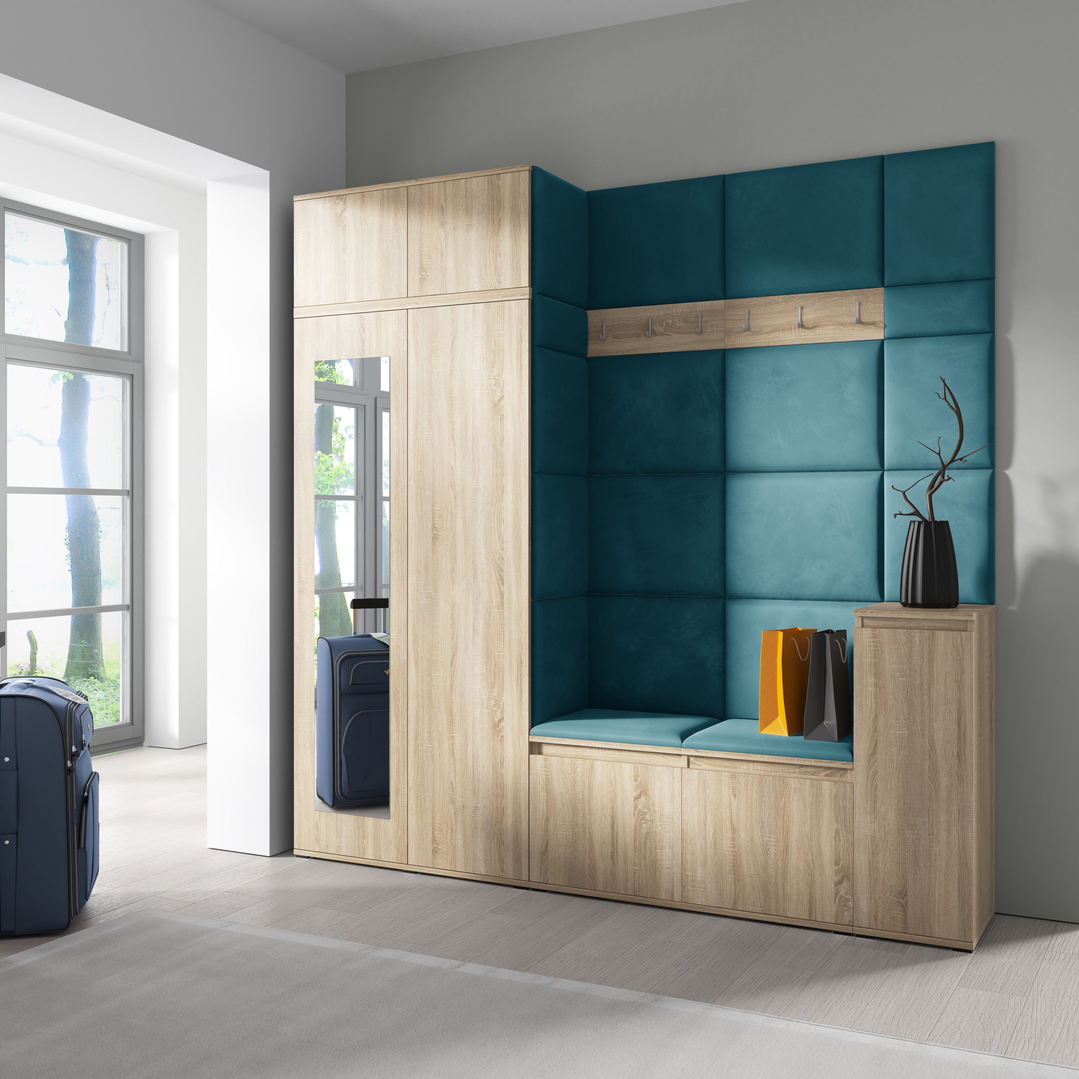 PK Emi 26 Hallway Wardrobe Sonoma Oak - Upholstered Panels in Various Colours
