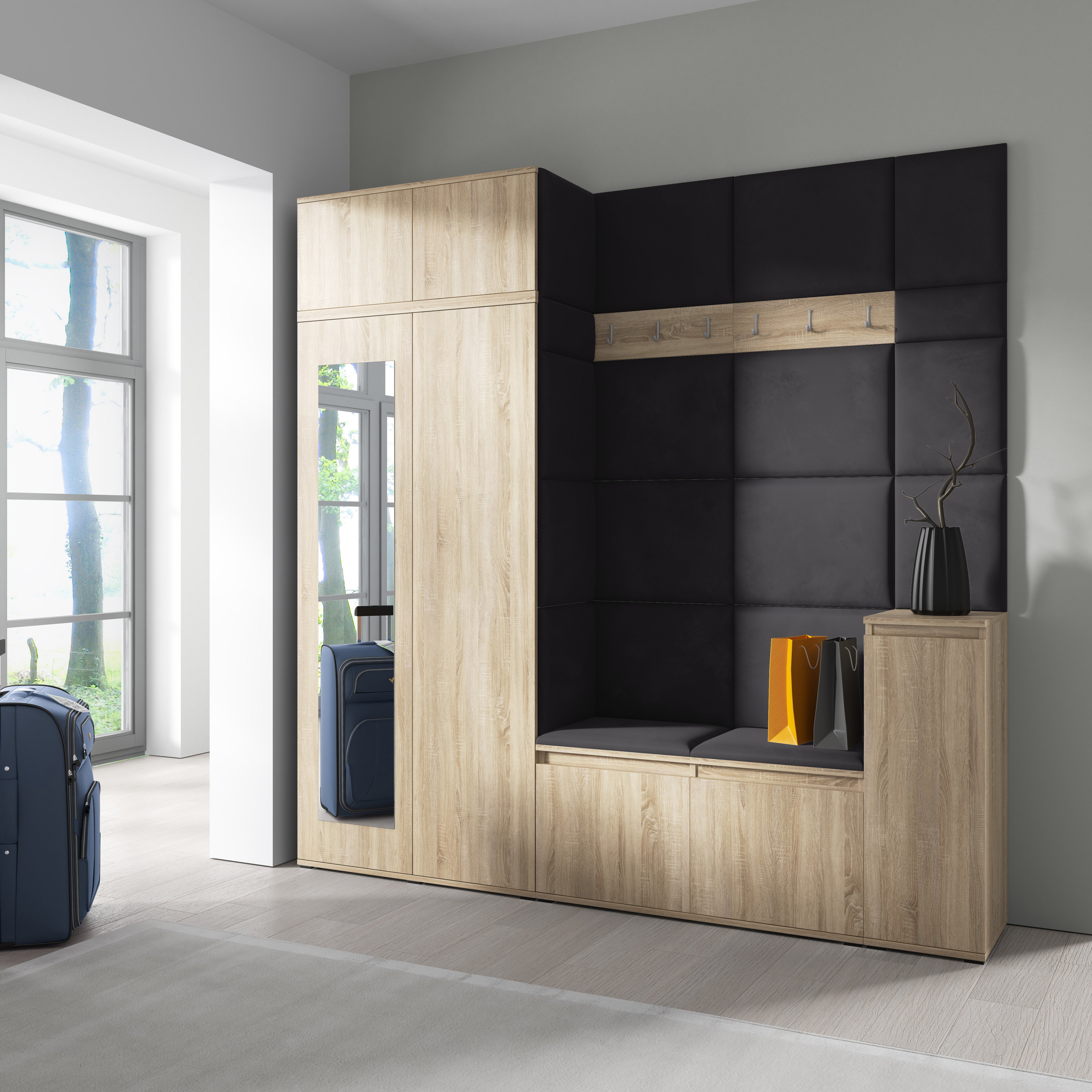 PK Emi 26 Hallway Wardrobe Sonoma Oak - Upholstered Panels in Various Colours
