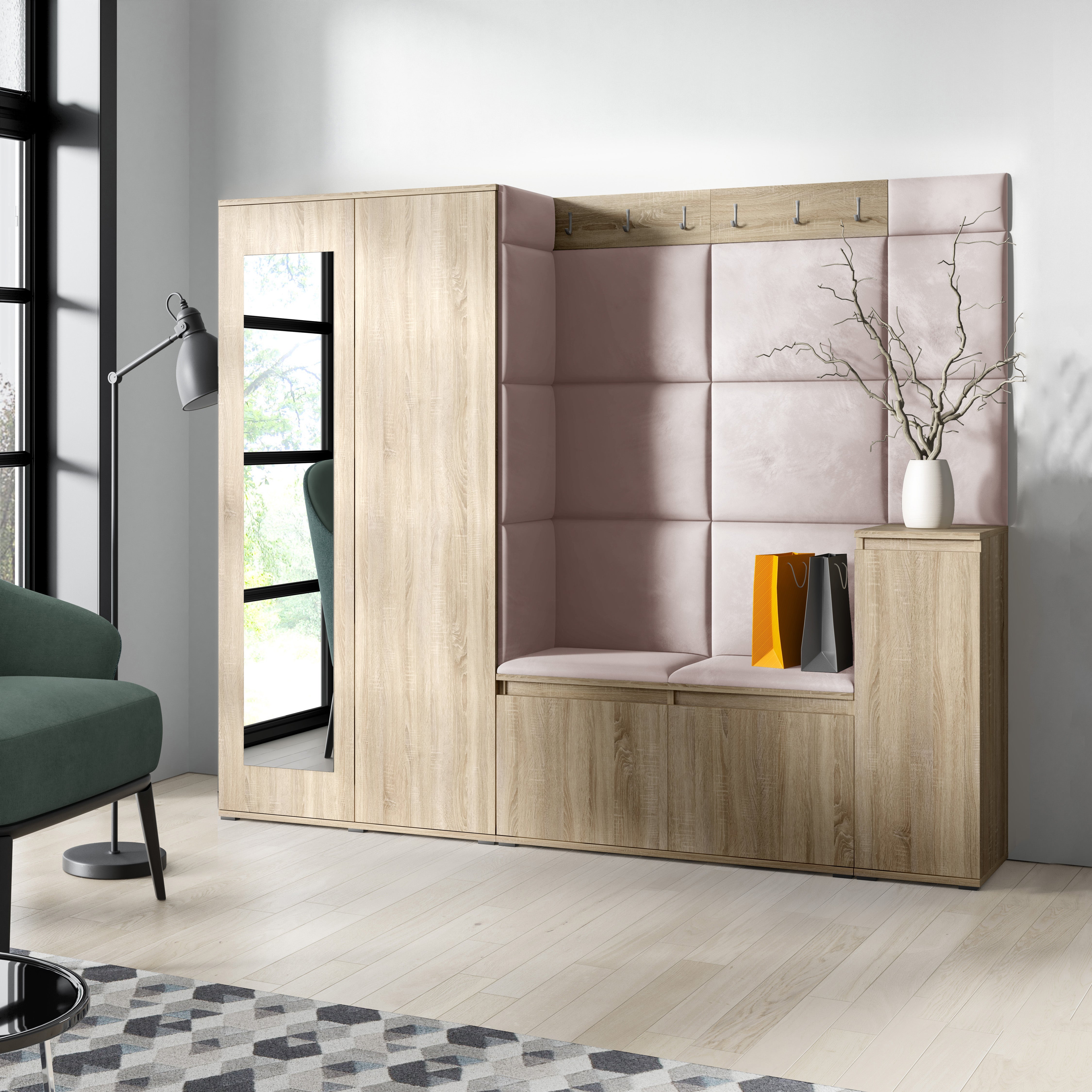 PK Emi 27 Hallway Wardrobe Sonoma Oak  - Upholstered Panels in Various Colours