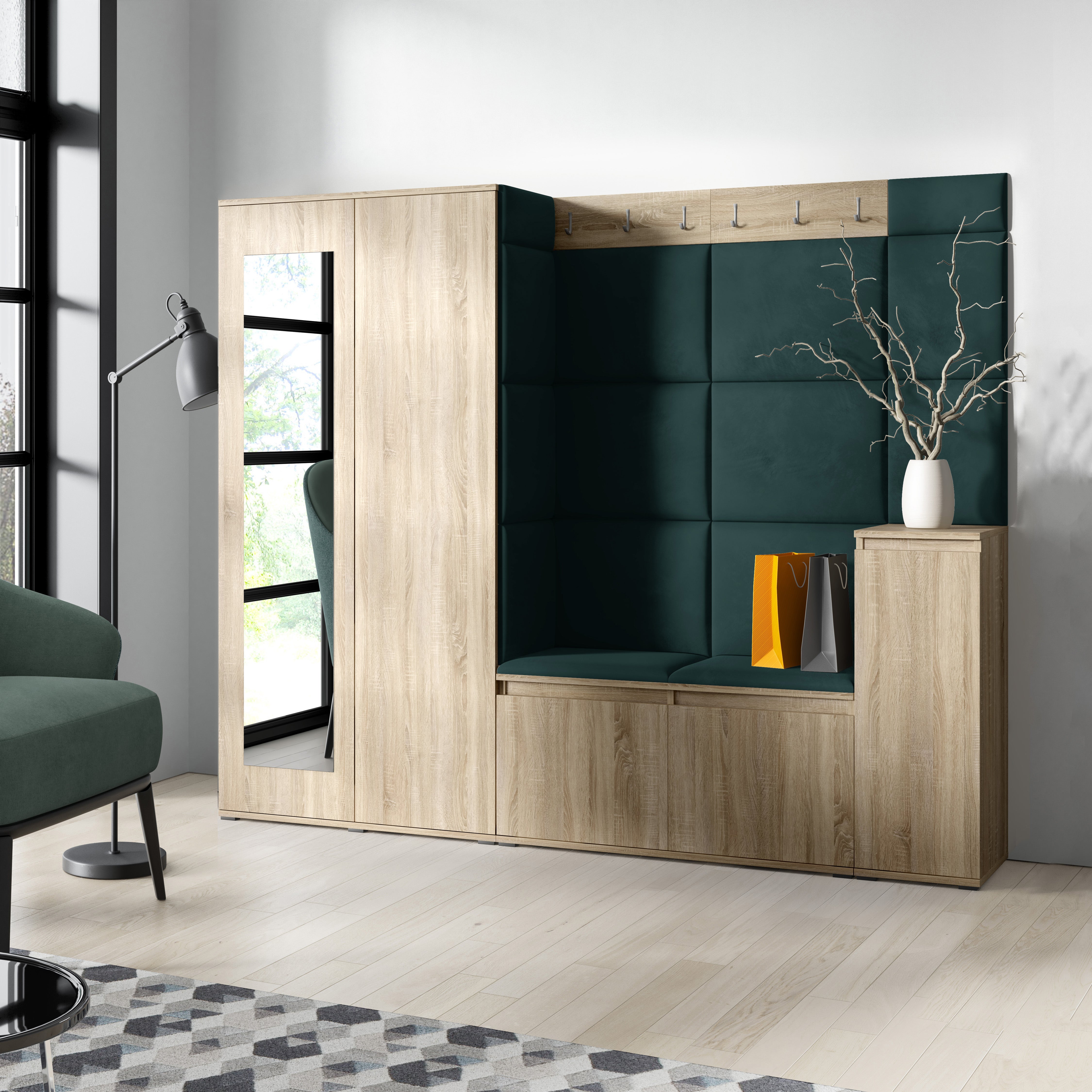 PK Emi 27 Hallway Wardrobe Sonoma Oak  - Upholstered Panels in Various Colours