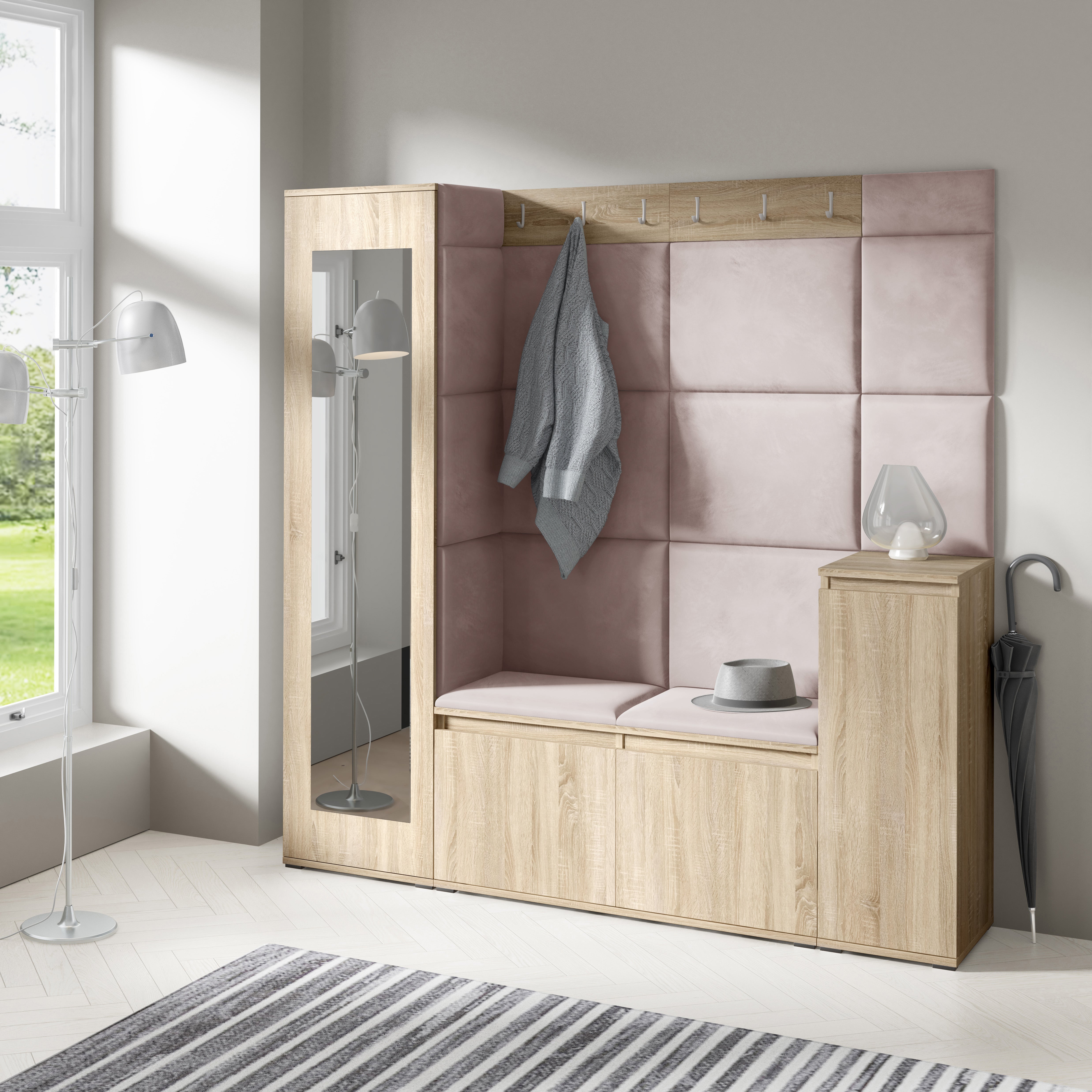 PK Emi 28 Hallway Wardrobe Sonoma Oak - Upholstered Panels in Various Colours