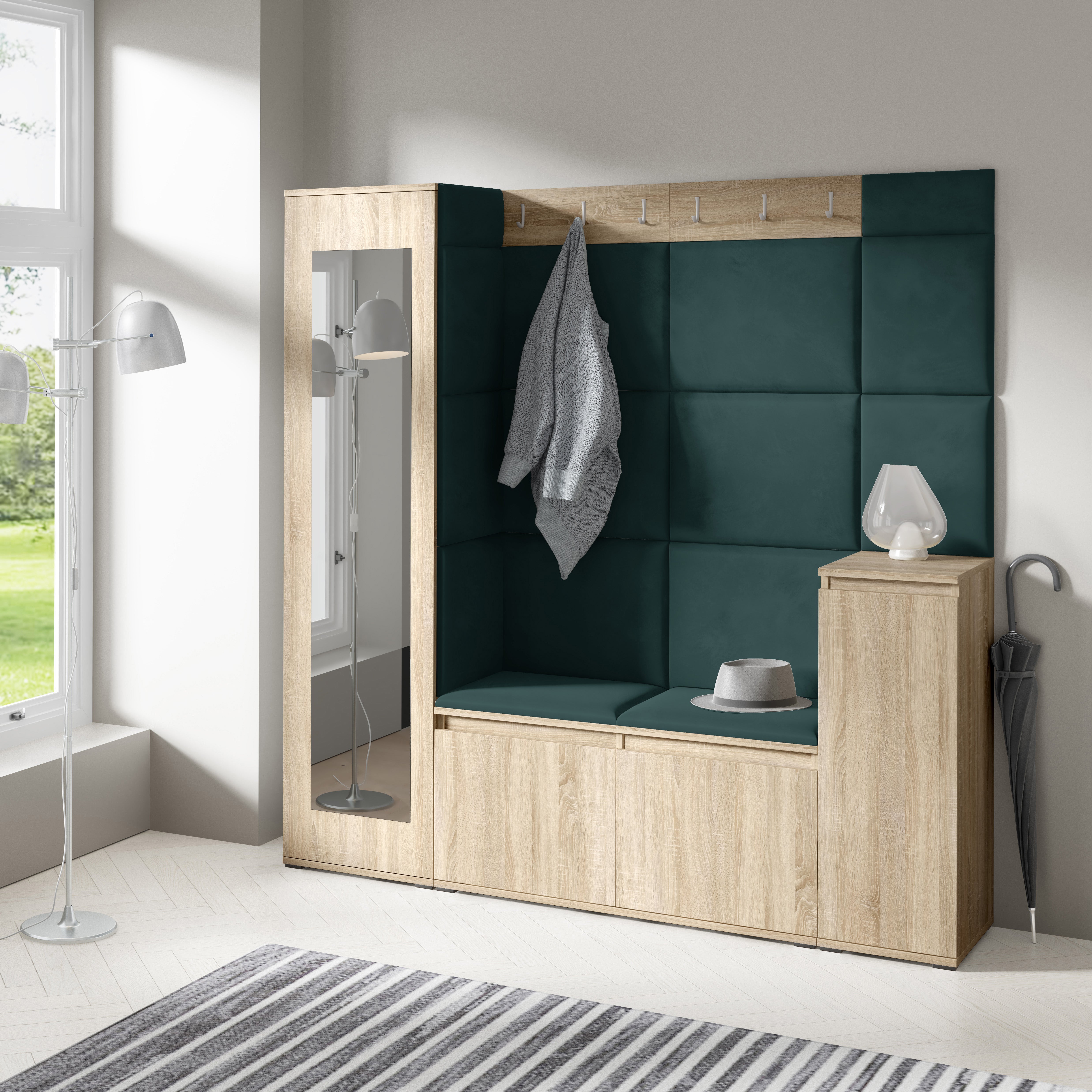 PK Emi 28 Hallway Wardrobe Sonoma Oak - Upholstered Panels in Various Colours