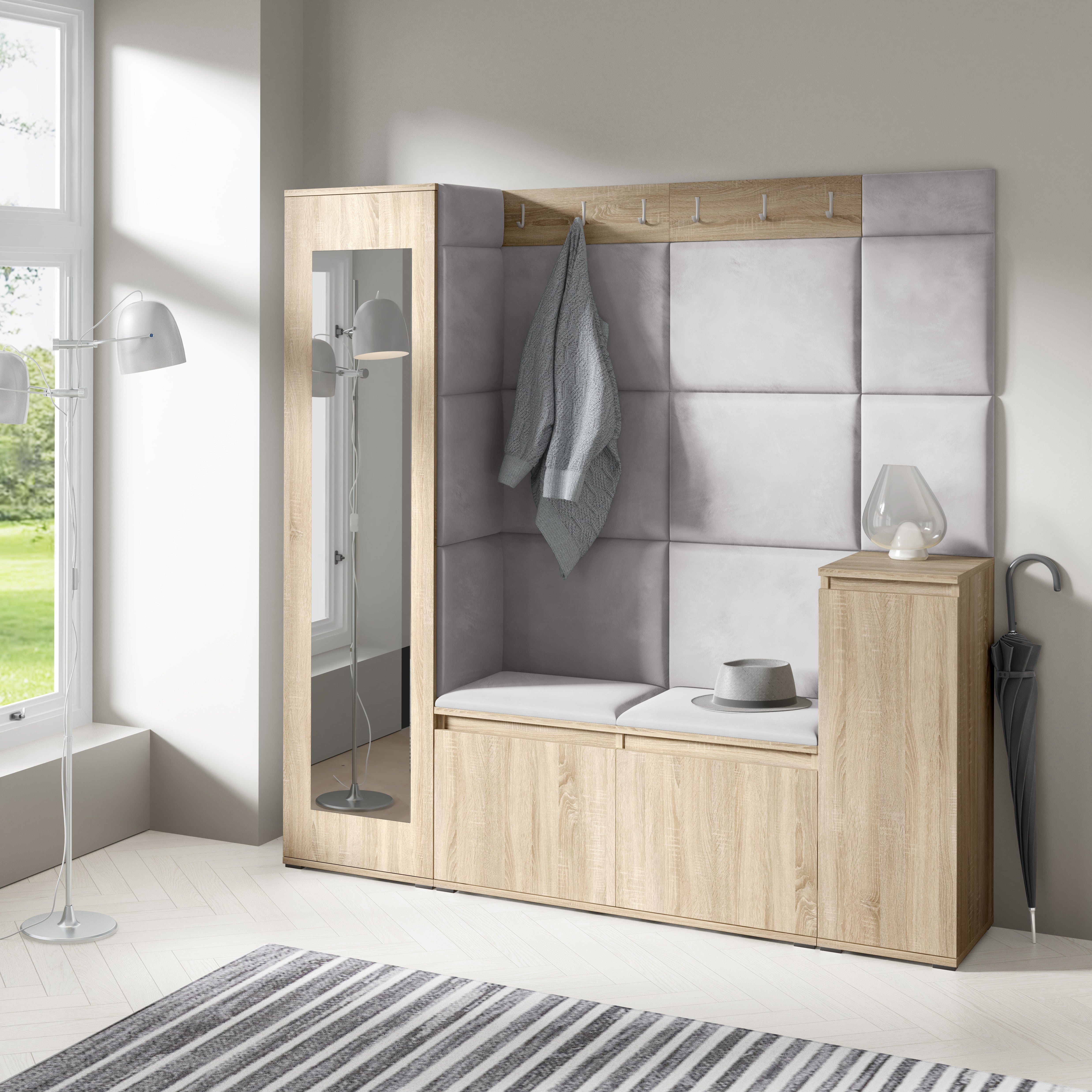 PK Emi 28 Hallway Wardrobe Sonoma Oak - Upholstered Panels in Various Colours