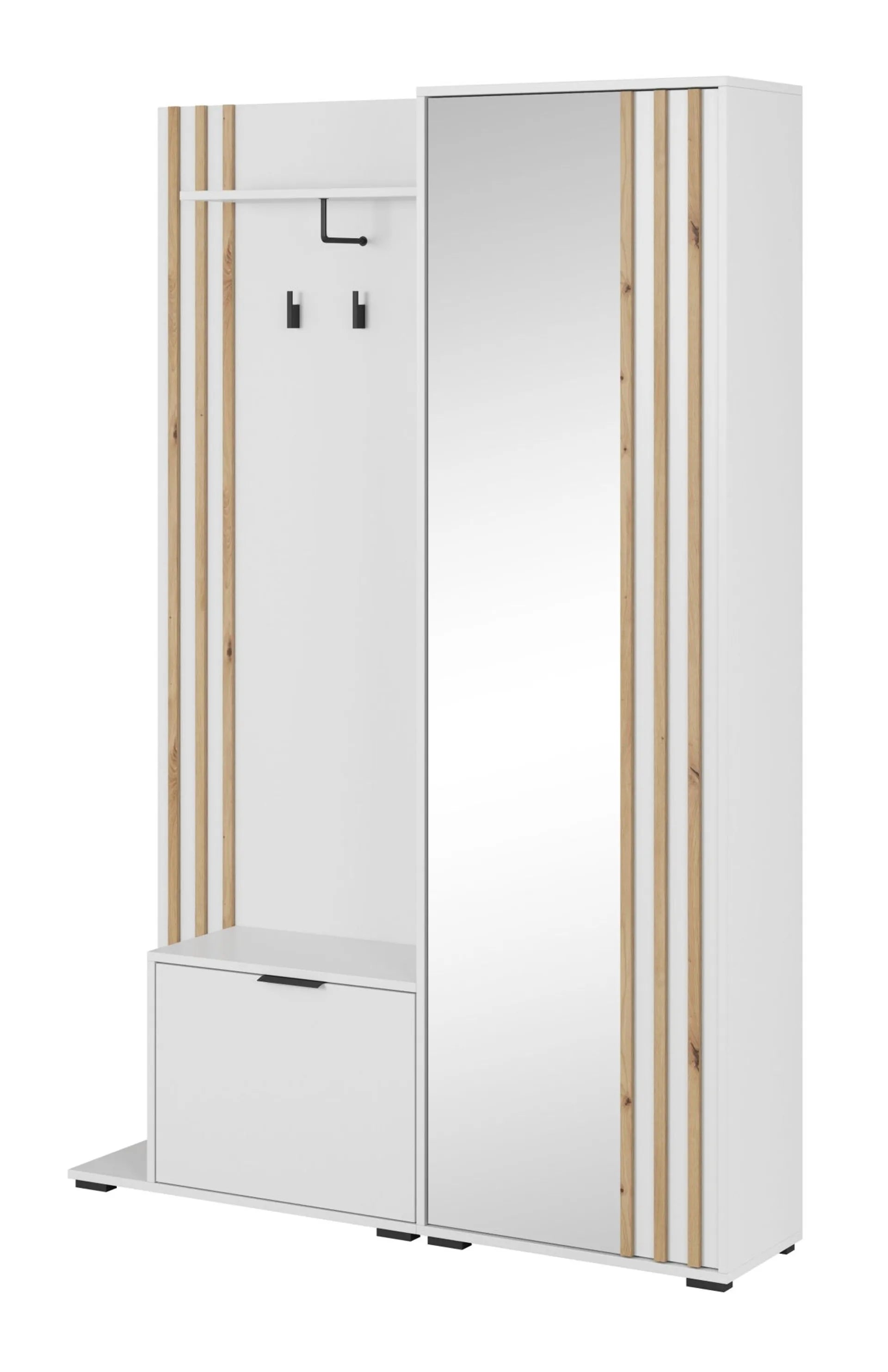 Nelly Hallway Wardrobe - White / Artisan Slat / Mirror