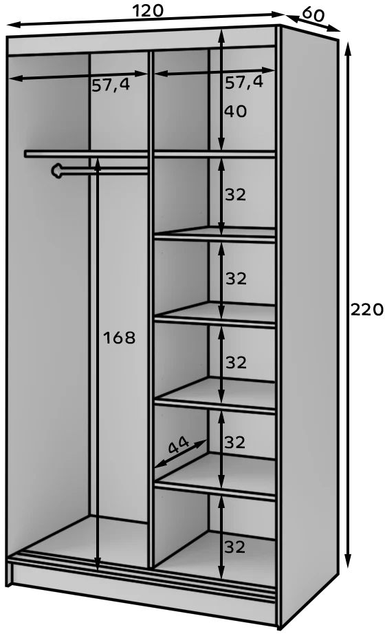 Eltap Esville II 2D Sliding Wardrobe – Black/Aristan Oak 120 cm with Mirror