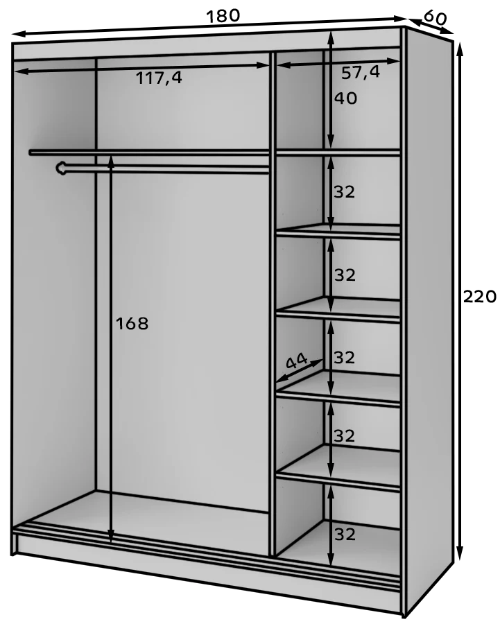 Eltap Esville III 3D Sliding Wardrobe – Black/Aristan Oak 180 cm with Mirrror