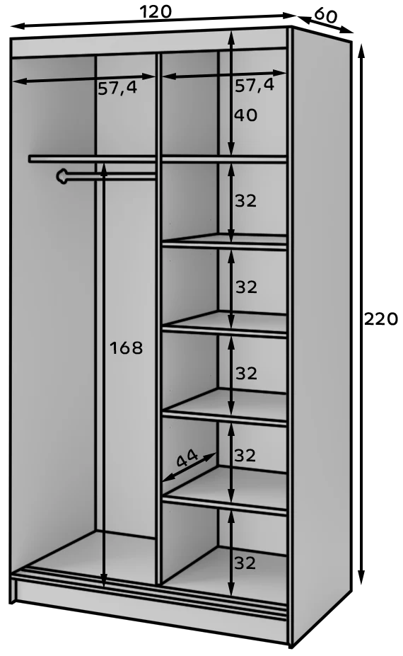 Eltap Marrphy II 2D Sliding Wardrobe – Black/Oak Caramel 120 cm With Mirror