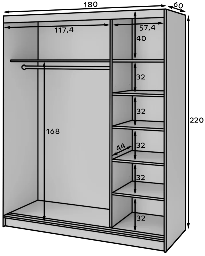 Eltap Marrphy III 3D Sliding Wardrobe – Black/Oak Carmel 180 cm with Mirror