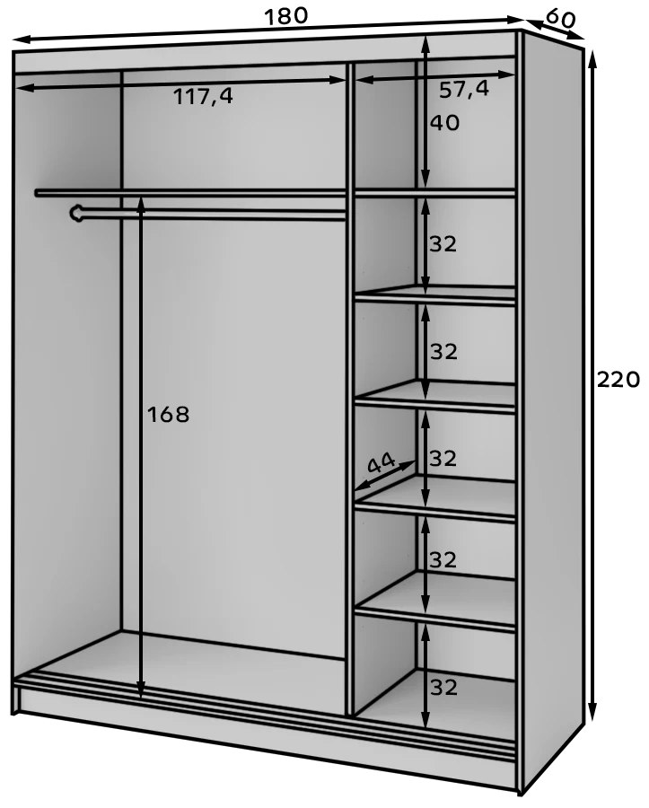 Eltap Prescco III 3D Sliding Wardrobe – Black Matte 180 cm with Mirror