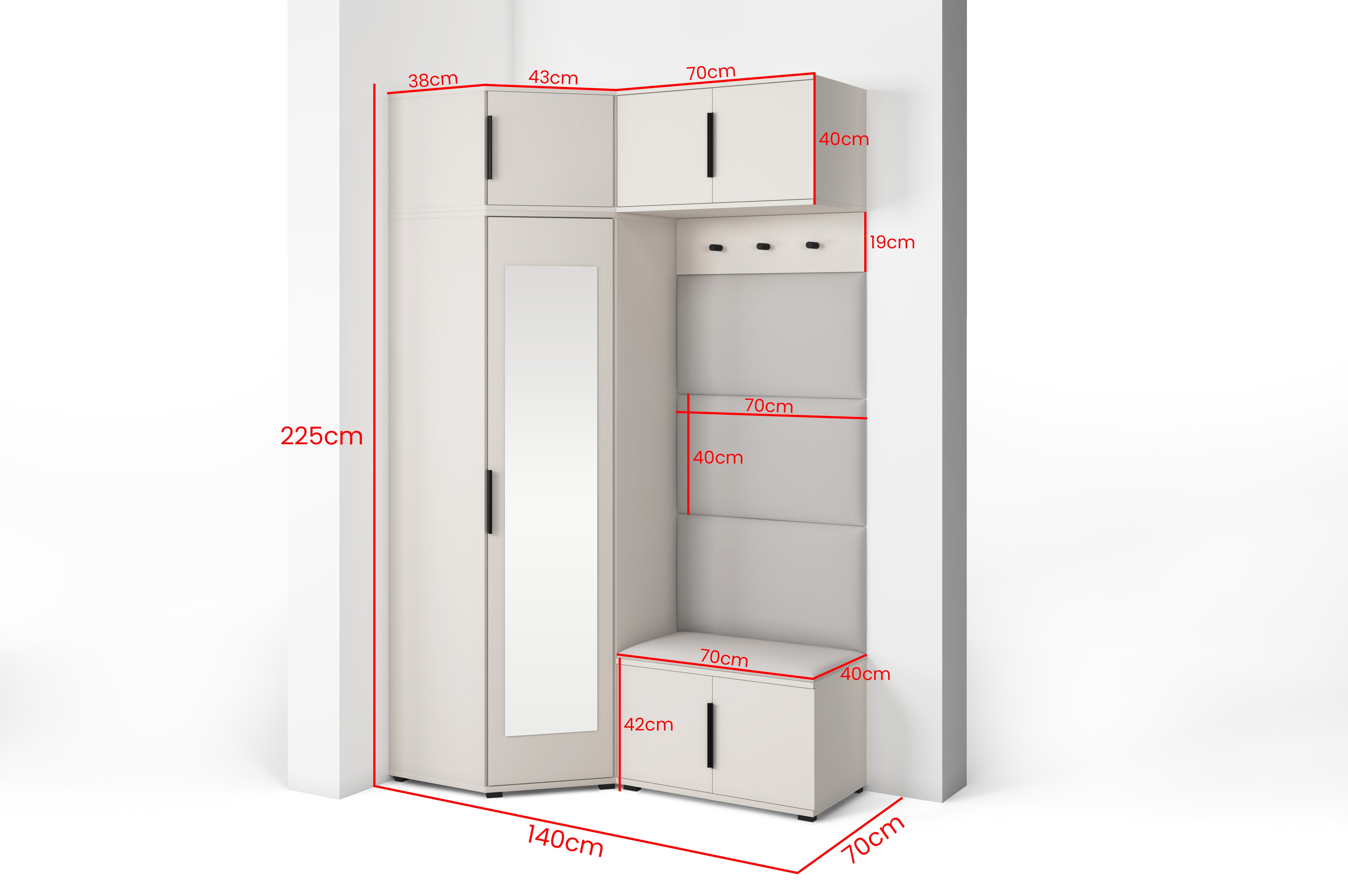 PK Bianco 19 Hallway Wardrobe Set - Upholstered Panels in Various Colours