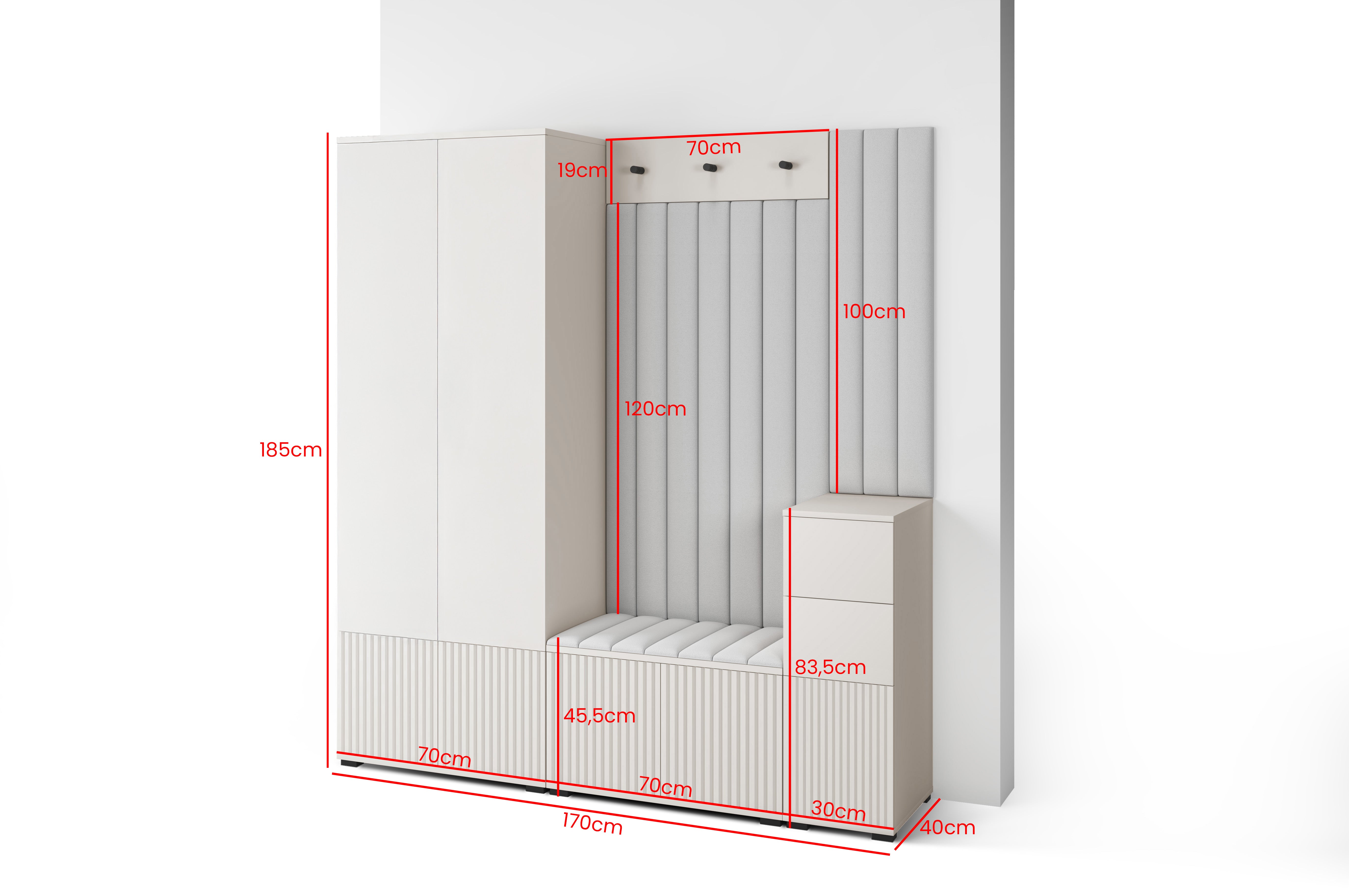 PK Rayo 7 Hallway Wardrobe - Upholstered Panels in Various Colours