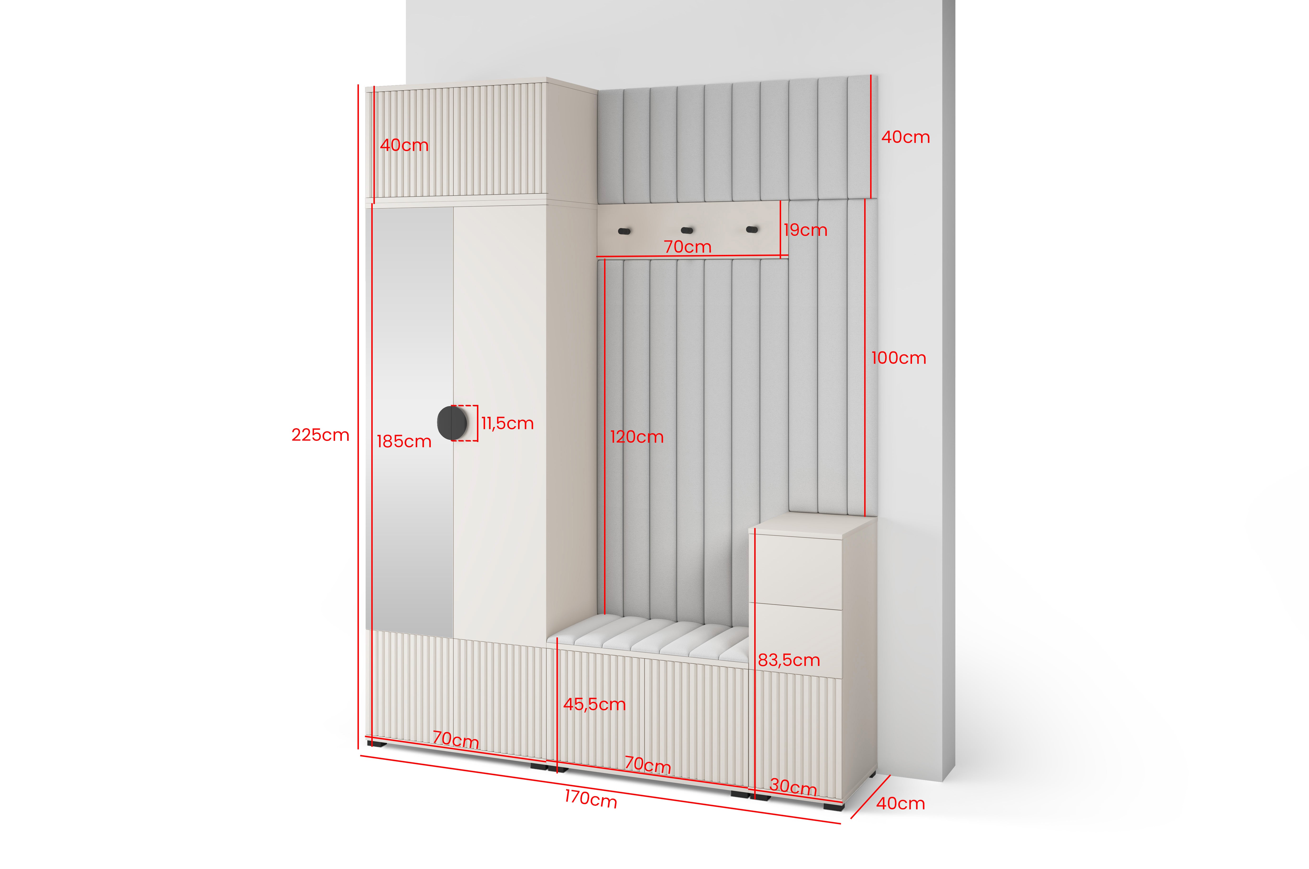 PK Rayo 8 Hallway Wardrobe - Upholstered Panels in Various Colours