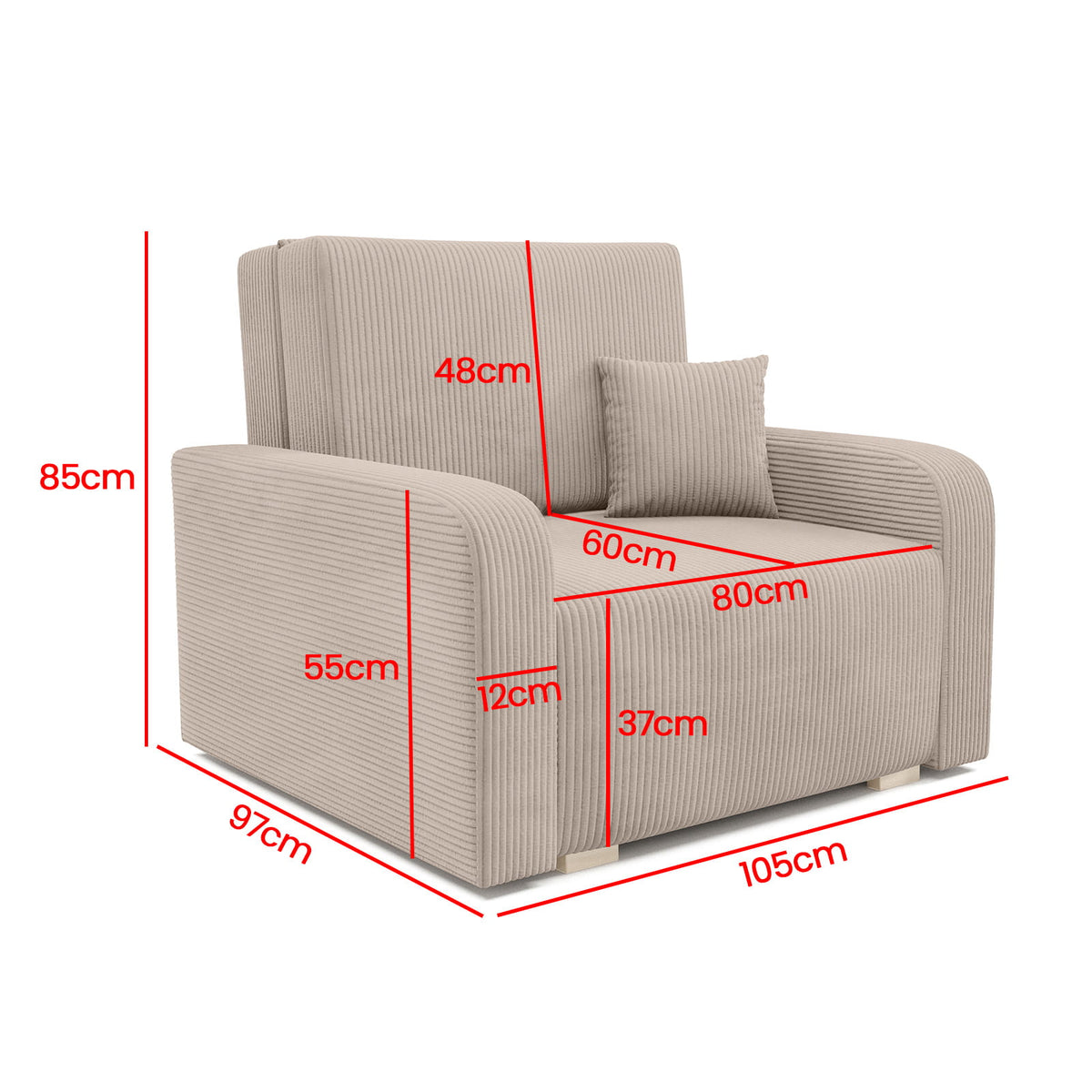 Ness I Chair Bed – Single with Storage-80 cm