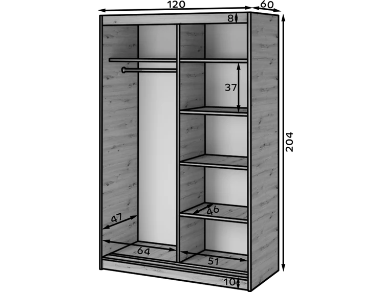 Eltap Emerio II 2D Sliding Wardrobe – Aristan Oak 120 cm with Mirror