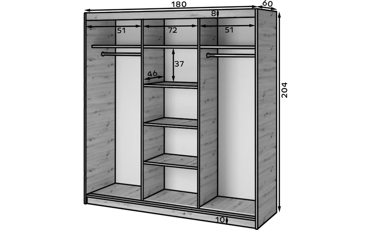 Eltap Emerio III 3D Sliding Wardrobe – Aristan Oak 180 cm with Mirrror