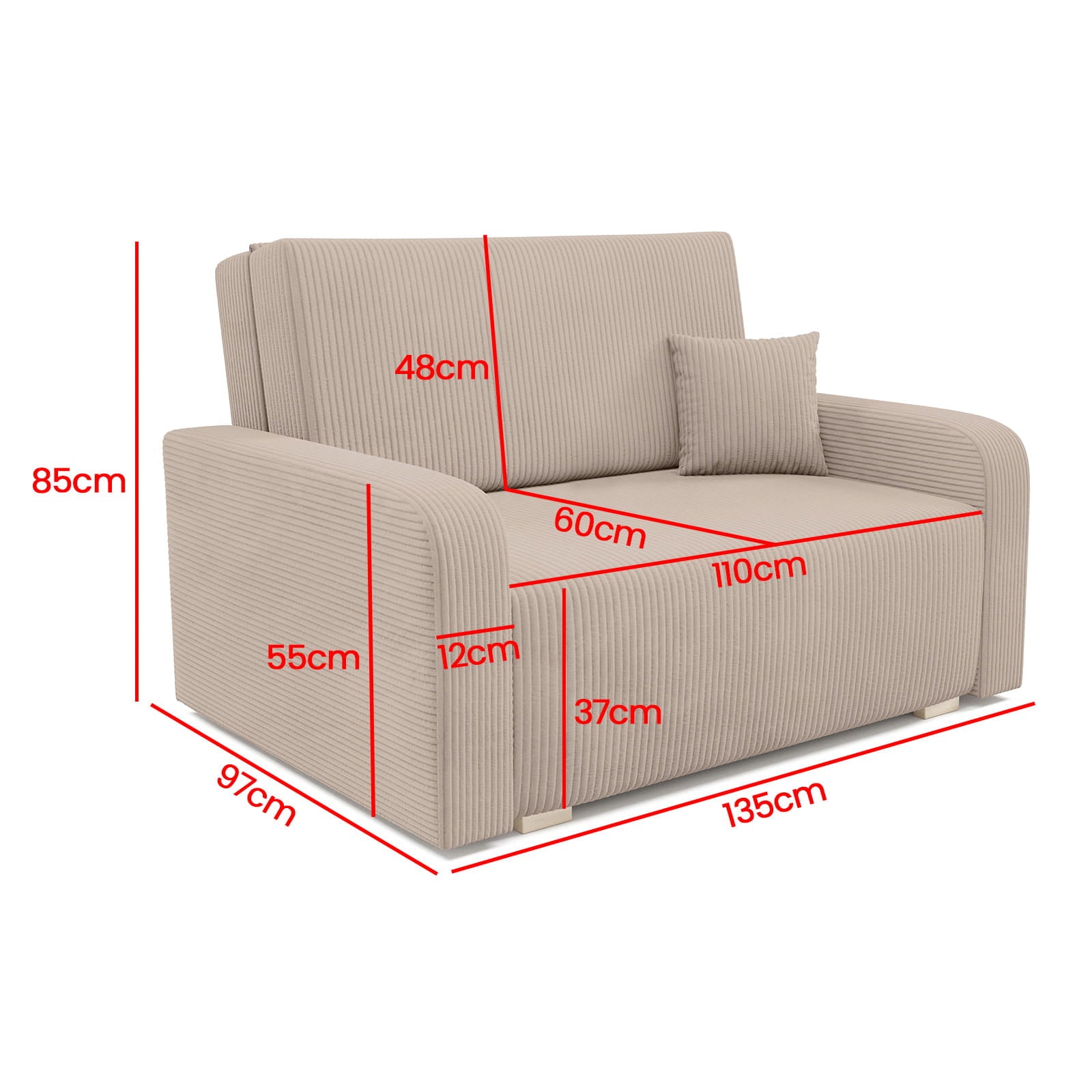 Ness II Sofa Bed – 2-Seater with Storage
