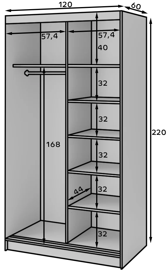 Eltap Biancco II 2D Sliding Wardrobe – White Matte 120 cm