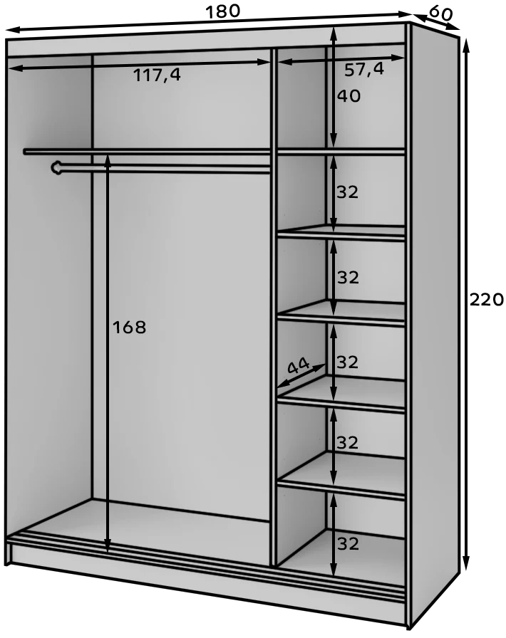 Eltap Biancco III 3D Sliding Wardrobe – White Matte 180 cm With Mirror