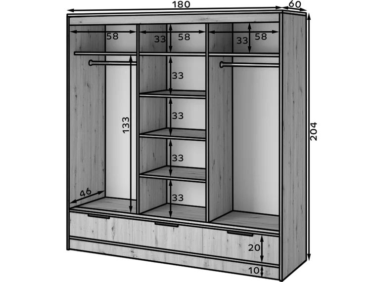 Eltap Voodi III 3D Sliding Wardrobe – Aristan Oak 180 cm with Mirrror