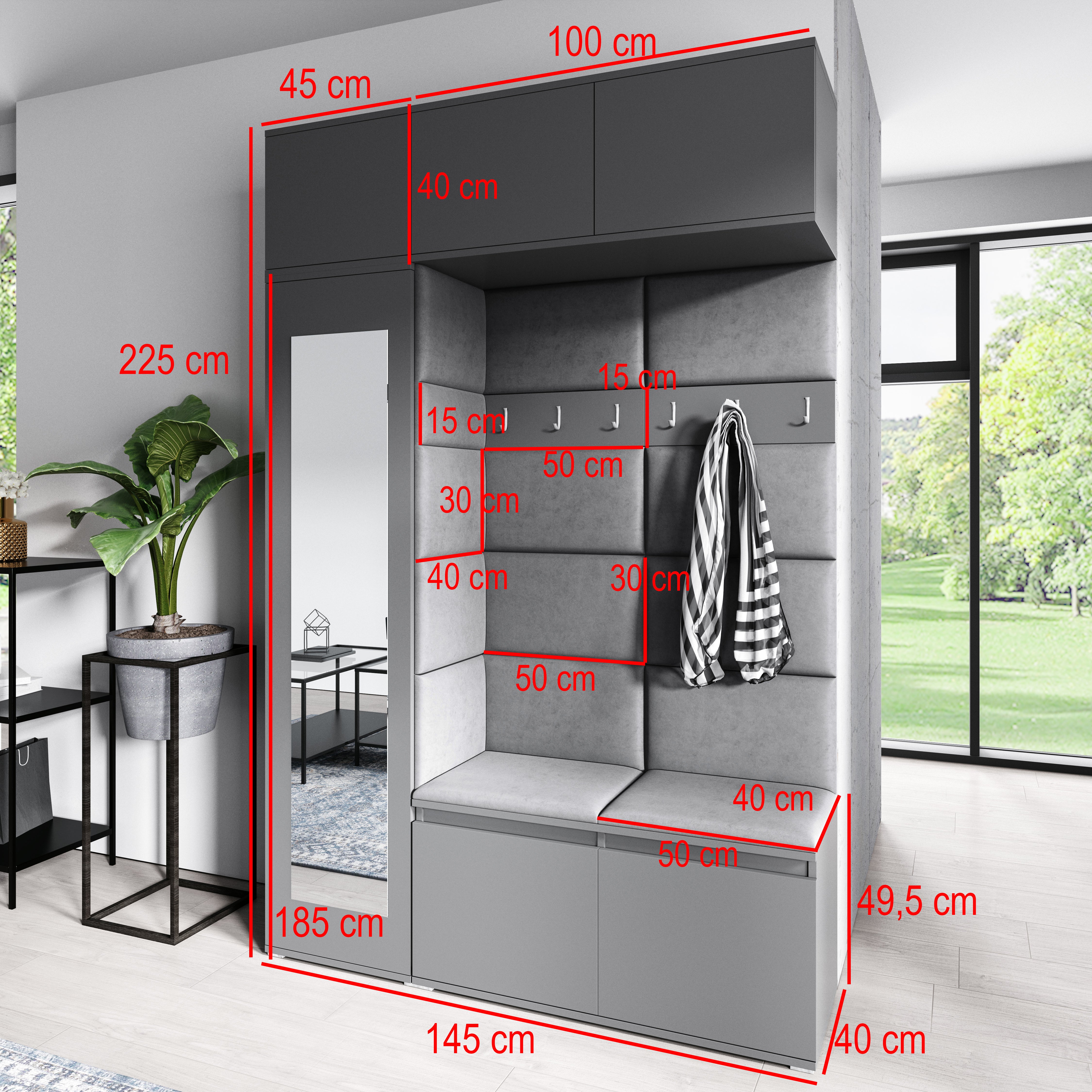 PK Emi 21 Hallway Wardrobe Sonoma Oak - Upholstered Panels in Various Colours