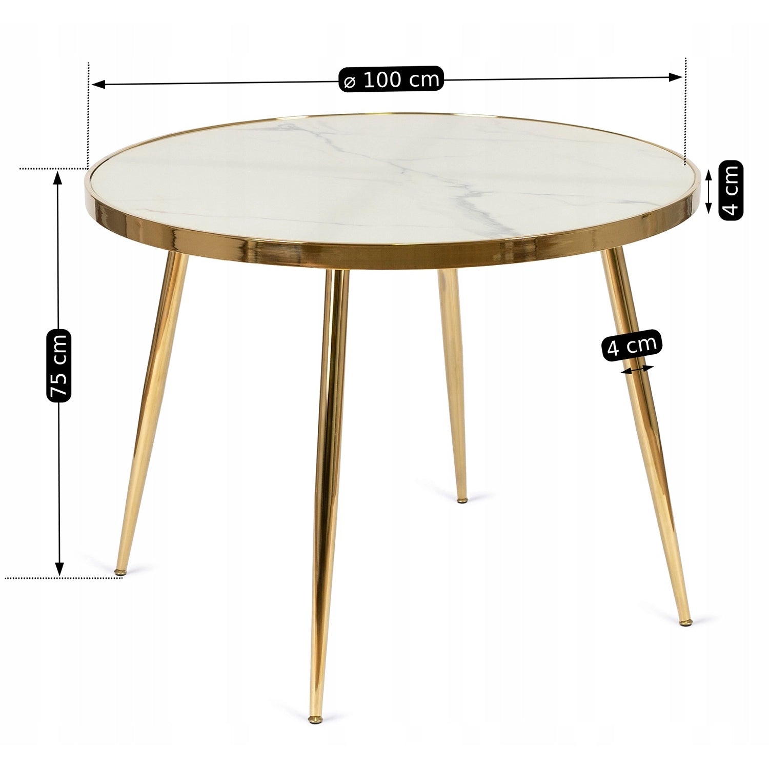 Elite TINGA Dining Set – 100 cm White Marble/Gold Table & 4 MIA Beige Chairs