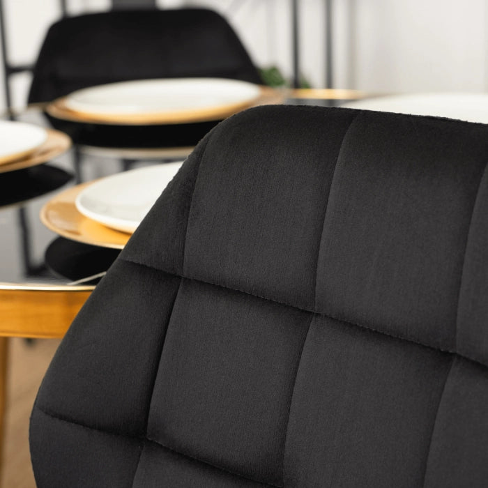 Elite TINGA Dining Set – 100 cm Black/Gold Table & 4 LUCKY Black Velvet Chairs