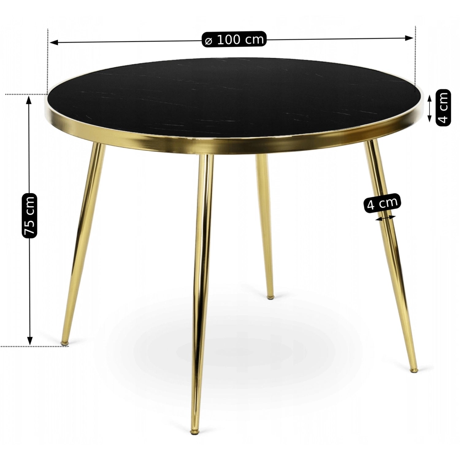 Elite TINGA Dining Set – 100 cm Black/Gold Table & 4 LUCKY Black Velvet Chairs