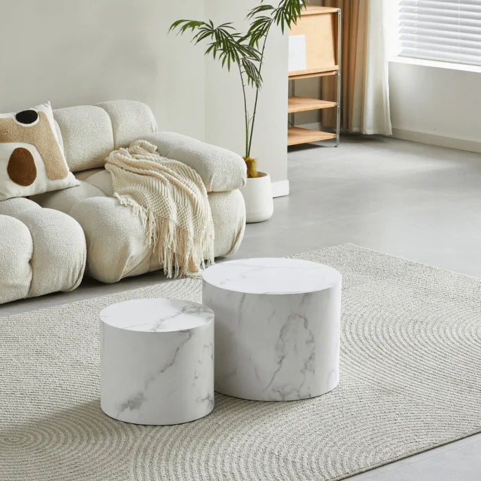 Elite LEILA Coffee Table Set 43 cm / 53 cm White Marble Modern Glamour